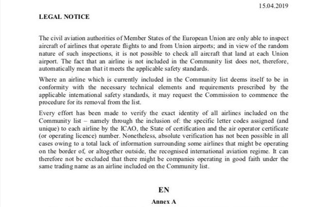 Texto del comunicado presentado por la comisión evaluadora del transporte aéreo de la UE