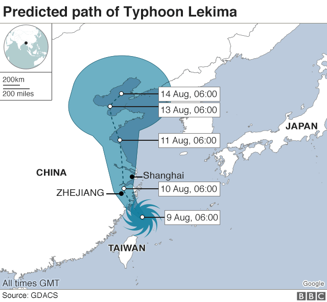 Ruta pronosticada del tifón Lekima. Foto: fuentes.