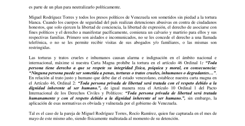 3/6: Texto de la Carta de la Fundación "Época Humana" a la Alta Comisionada Michelle Bachelet. Fuente: Fundación "Época Humana".