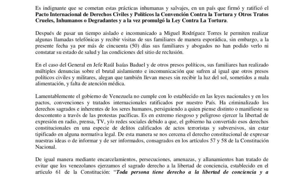 4/6: Texto de la Carta de la Fundación "Época Humana" a la Alta Comisionada Michelle Bachelet. Fuente: Fundación "Época Humana".