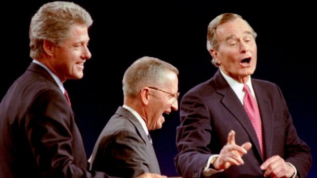Clinton, Perot y Bush durante un debate presidencial. Foto: fuentes.