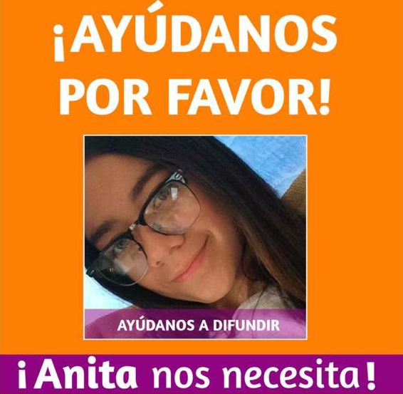 Servicio público: Ana Gabriela Mendoza necesita urgentemente de tu ayuda.