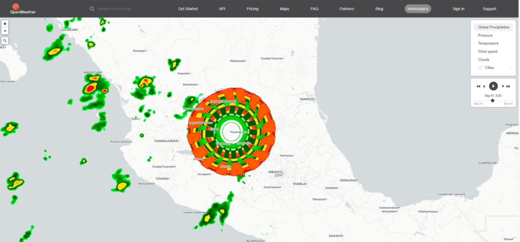 Imagen de radar del misterioso objeto captado sobre Guanajuato (México). Gráficos: Cortesía/ Open Weather.