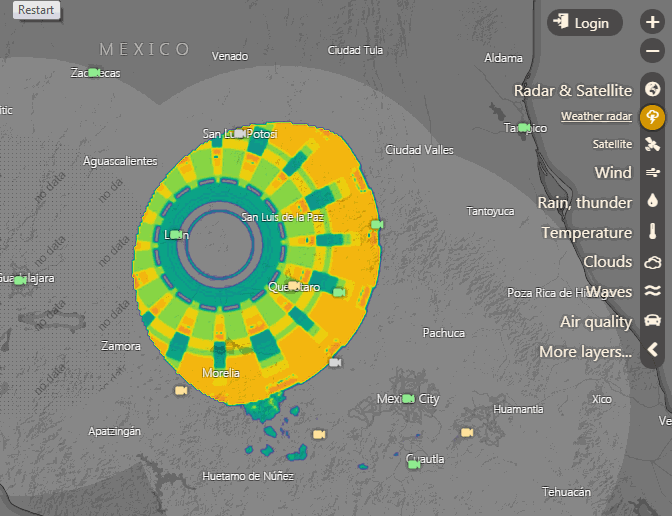 Animación de la imagen de radar captada el 1 de septiembre sobre Guanajuato. Gráficos cortesía de Windy.com
