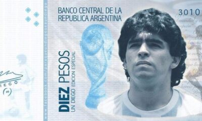 Billete con la cara de Maradona