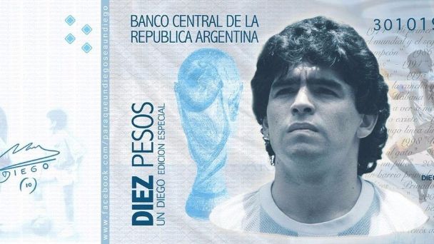 Billete con la cara de Maradona