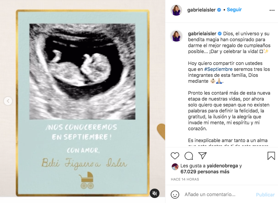 María Gabriela Isler se convertirá en madre