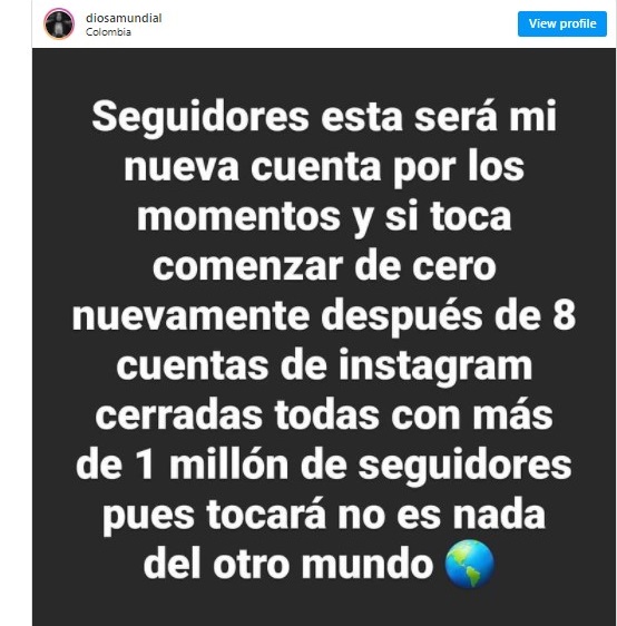 instagram cerró cuenta diosa - acn