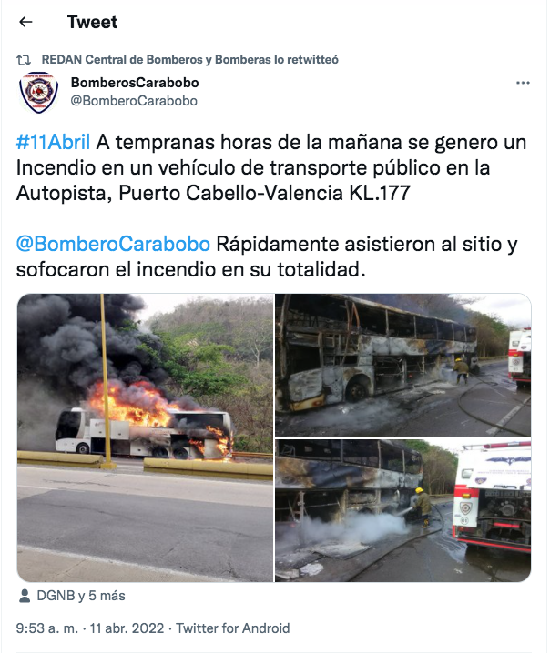 Expreso se incendió en autopista - noticiacn